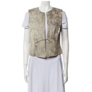 Dries Van Noten Beige and Gray Leather Textured Vest